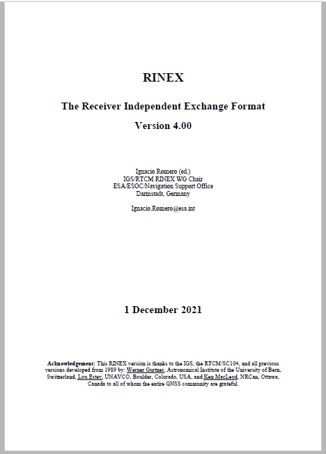 RINEX: The Receiver Independent Exchange Format Version RINEX 4.00 NOW AVAILABLE