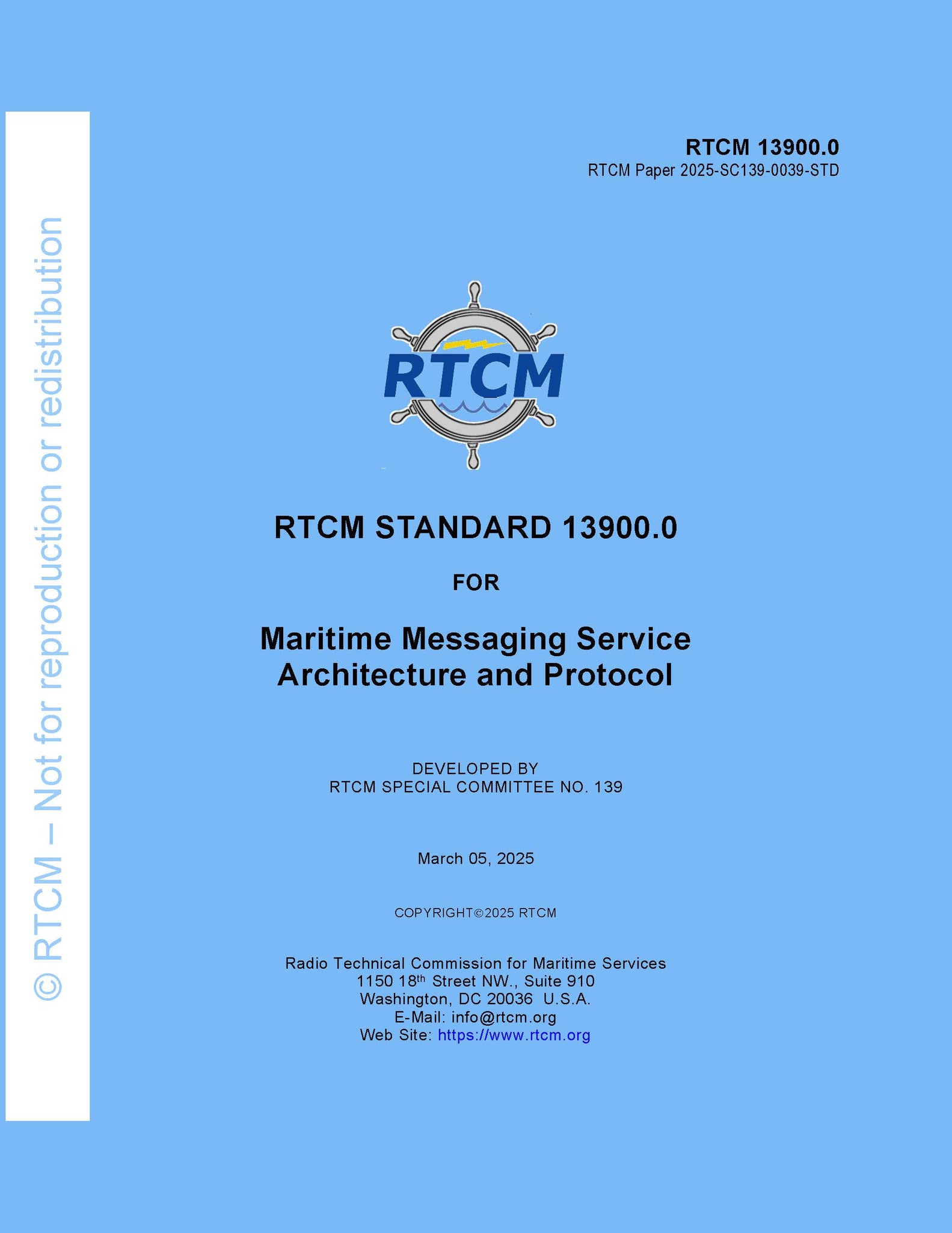 RTCM Standard 13900.0, Maritime Messaging Service Architecture and Protocol