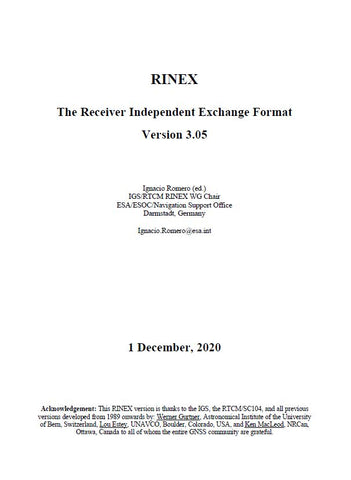 _RINEX: The Receiver Independent Exchange Format Version RINEX 3.05, 01 December 2020