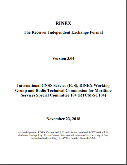 _RINEX: The Receiver Independent Exchange Format Version RINEX 3.04, 23 November 2018